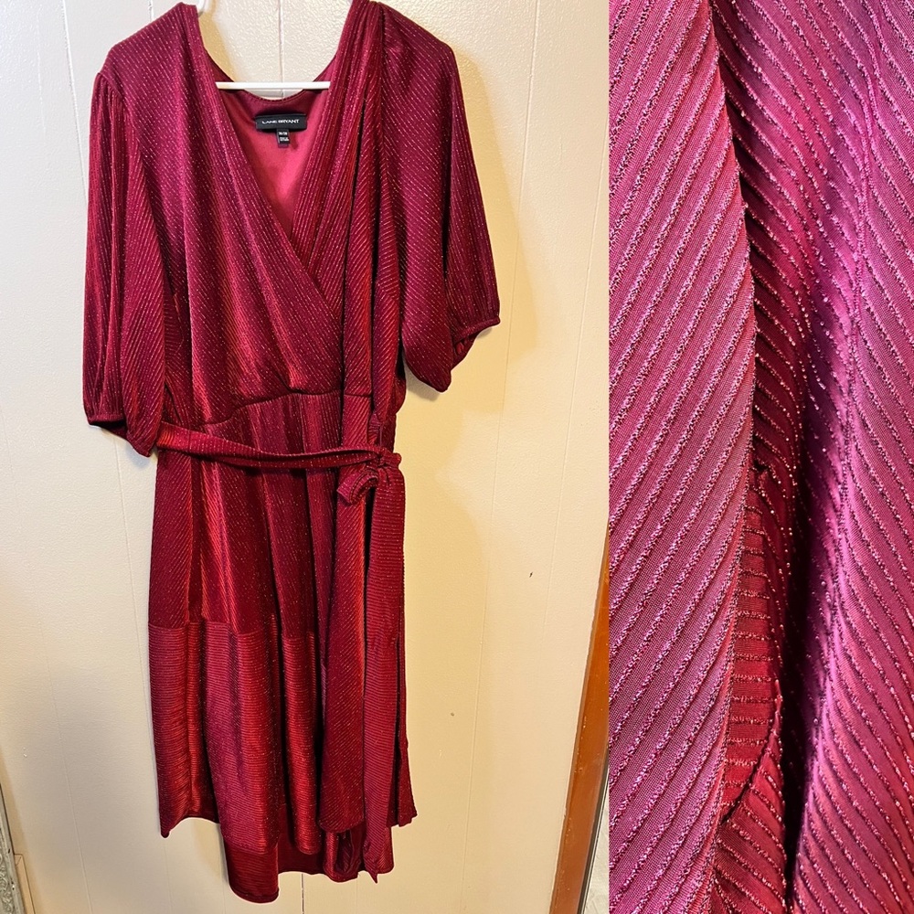 Crimson shiny midi Lane Bryant dress perfect for Holidays!